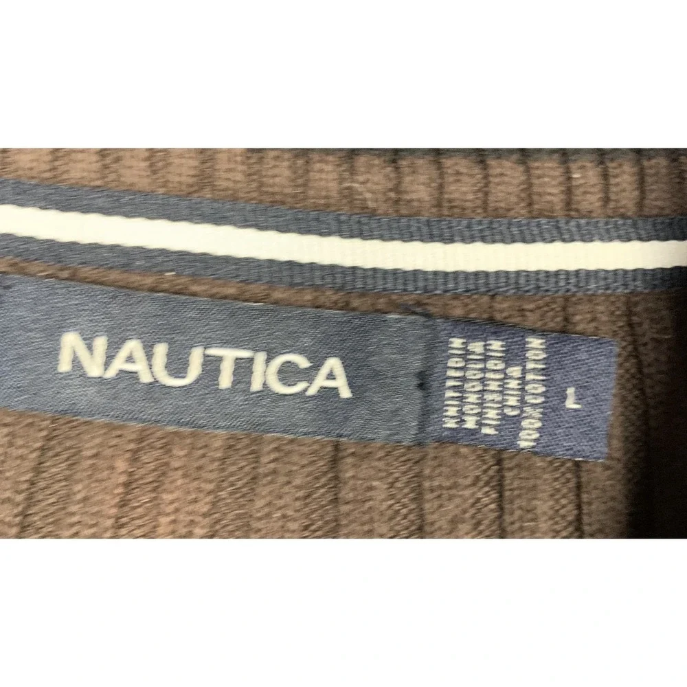 Nautica Sweater Mens‎ L Brown 1/4 Zip Rib Knit Cotton Pullover Casual